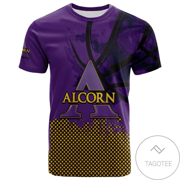 Alcorn State Braves All Over Print T-Shirt Men’s Basketball Net Grunge Pattern – NCAA