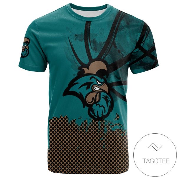 Coastal Carolina Chanticleers All Over Print T-shirt Men’s Basketball Net Grunge Pattern – NCAA