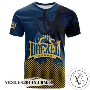 Drexel Dragons All Over Print T-shirt Men’s Basketball Net Grunge Pattern – NCAA