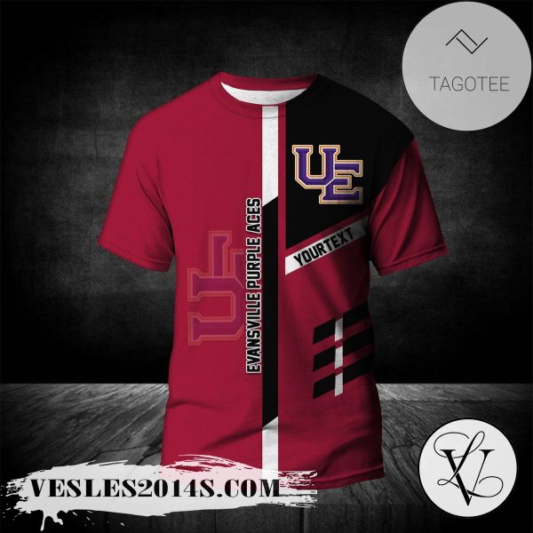 Evansville Purple Aces Personalized Custom Text All Over Print T-shirt  – NCAA