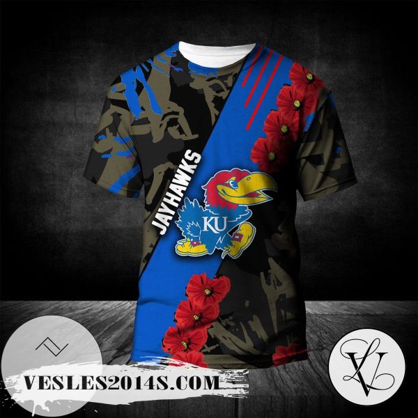 Kansas Jayhawks All Over Print T-shirt Sport Style Keep Go On  – NCAA