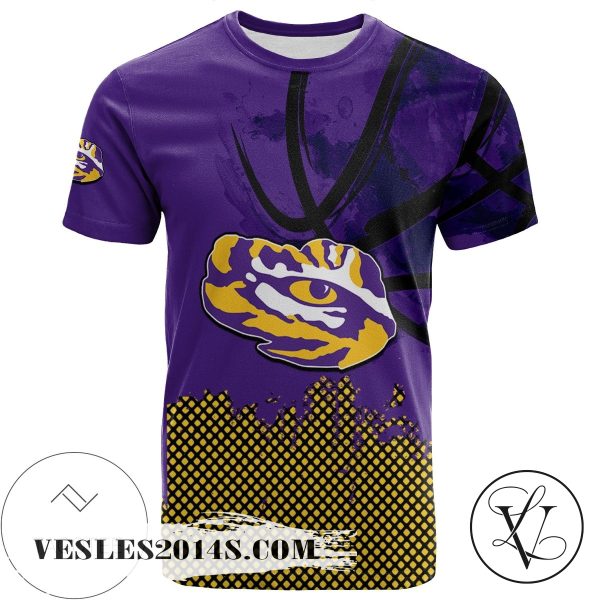 LSU Tigers All Over Print T-shirt Men’s Basketball Net Grunge Pattern – NCAA