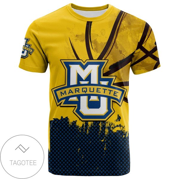 Marquette Golden Eagles All Over Print T-shirt Men’s Basketball Net Grunge Pattern – NCAA