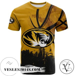 Missouri Tigers All Over Print T-shirt Men’s Basketball Net Grunge Pattern – NCAA