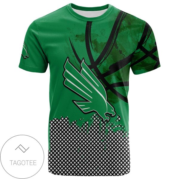 North Texas Mean Green All Over Print T-shirt Men’s Basketball Net Grunge Pattern – NCAA