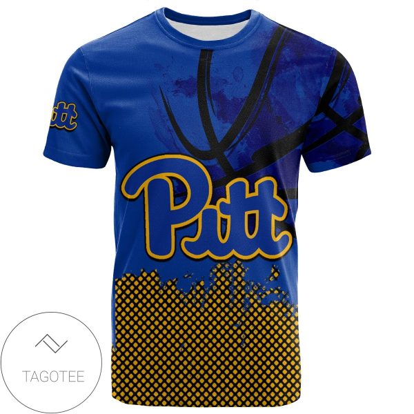 Pittsburgh Panthers All Over Print T-shirt Men’s Basketball Net Grunge Pattern – NCAA