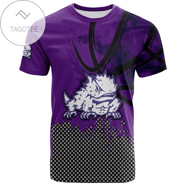 TCU Horned Frogs All Over Print T-shirt Men’s Basketball Net Grunge Pattern – NCAA