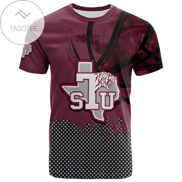 Texas Southern Tigers All Over Print T-shirt Men’s Basketball Net Grunge Pattern – NCAA