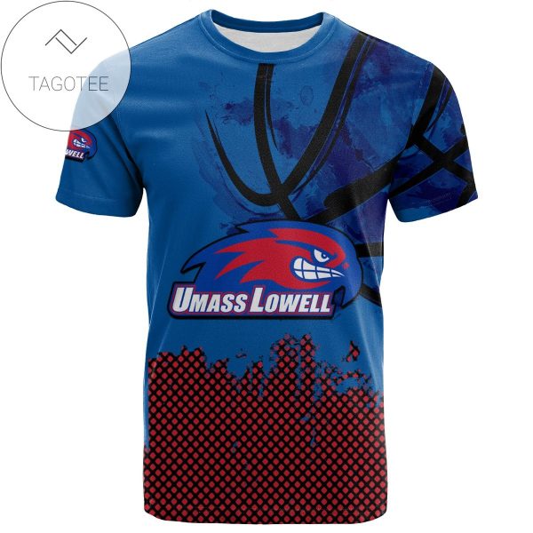 UMass Lowell River Hawks All Over Print T-shirt Men’s Basketball Net Grunge Pattern – NCAA