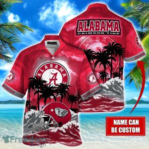 Alabama Crimson Tide NCAA Hawaiian Shirt Coconut Tree Waves Beach Hawaii Shirt Custom Name For Fans