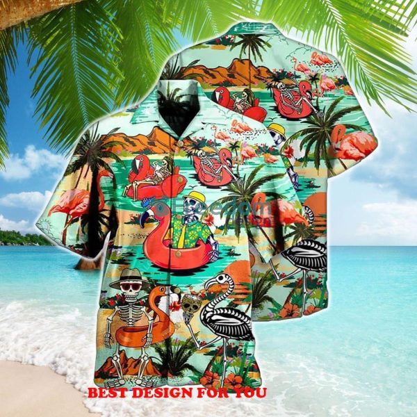 Aloha Flamingo Skull Limited Edition Unisex Print Over 3D Hawaiian Shirt