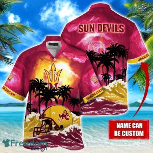 Arizona State Sun Devils NCAA Hawaiian Shirt Coconut Tree Waves Beach Hawaii Shirt Custom Name For Fans