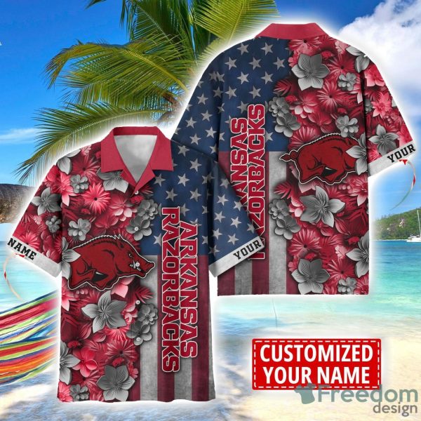 Arkansas Razorbacks Custom name USA Flag 4th July Independence Day Hawaiian Shirt