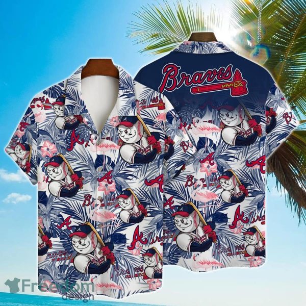 Atlanta Braves Major League Baseball Mascot And Hibiscus Pattern 3D Print Hawaiian Shirt