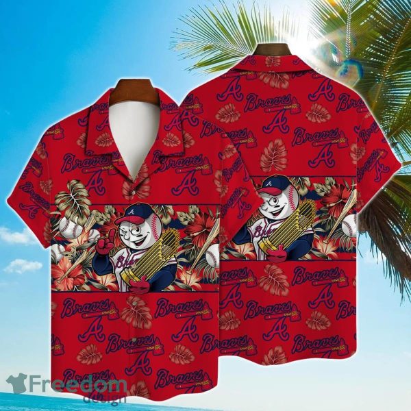 Atlanta Braves Mascot And Leaves Tropical Pattern Hawaiian Shirt For Fans