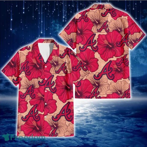 Atlanta Braves Red Beige Hibiscus Beige Background 3D Hawaiian Shirt Gift For Fans