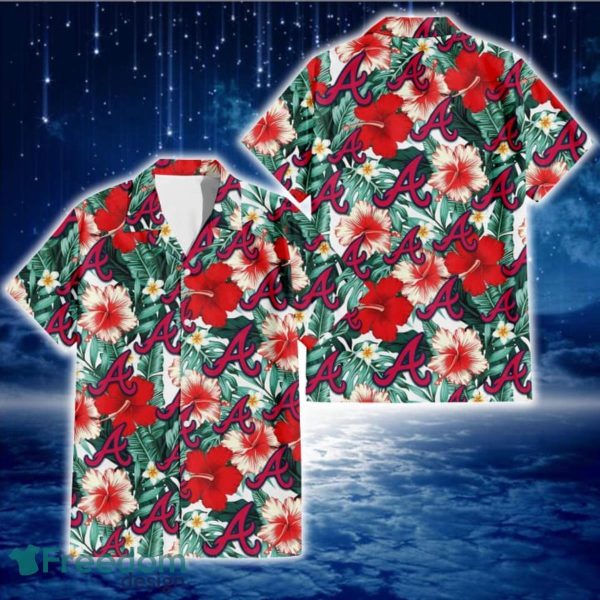 Atlanta Braves Red Coral Hibiscus White Porcelain Flower Banana Leaf 3D Hawaiian Shirt Gift For Fans