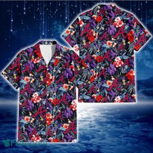 Atlanta Braves Red Hibiscus Caro Black Background 3D Hawaiian Shirt Gift For Fans