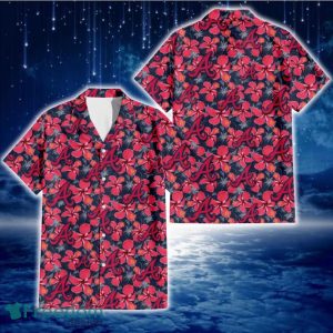 Atlanta Braves Red Hibiscus Dark Gray Background 3D Hawaiian Shirt Gift For Fans