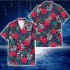 Atlanta Braves Red Hibiscus Green Blue White Leaf Black Background 3D Hawaiian Shirt Gift For Fans