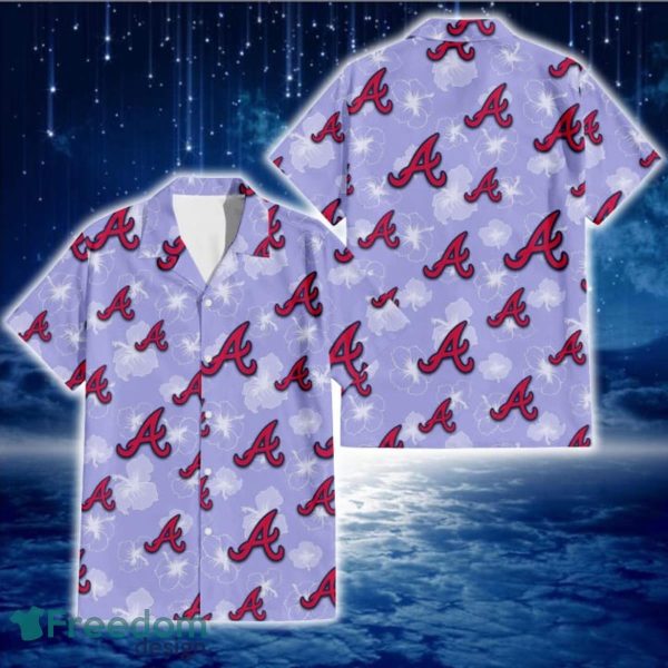 Atlanta Braves Sketch White Hibiscus Violet Background 3D Hawaiian Shirt Gift For Fans