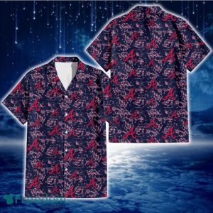 Atlanta Braves Thistle Sketch Hibiscus Dark Slate Blue Background 3D Hawaiian Shirt Gift For Fans