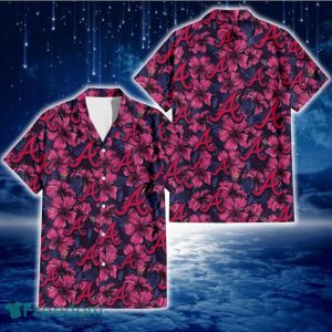 Atlanta Braves Violet Red Blue Leaf Black Background 3D Hawaiian Shirt Gift For Fans