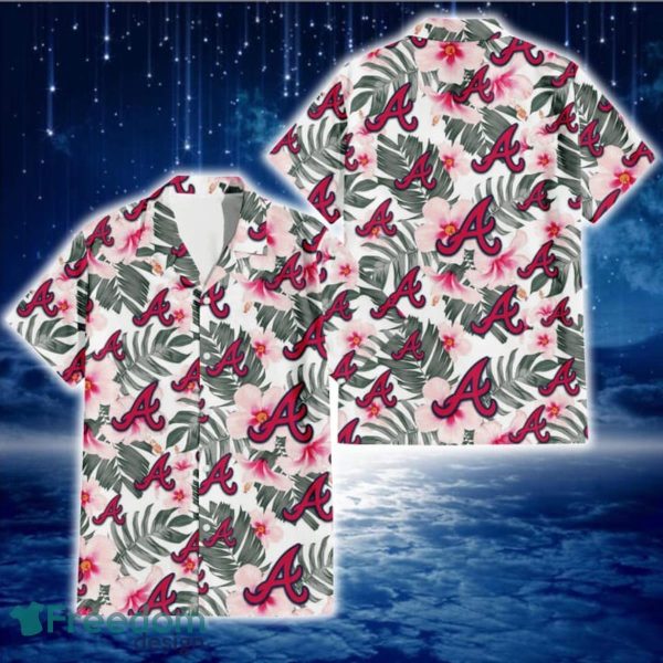 Atlanta Braves White Hibiscus Green Leaf White Background 3D Hawaiian Shirt Gift For Fans