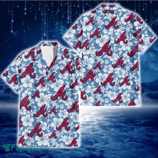 Atlanta Braves White Hibiscus Light Blue Texture Background 3D Hawaiian Shirt Gift For Fans