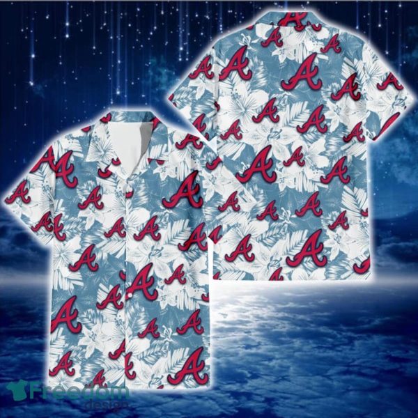 Atlanta Braves White Hibiscus Orchid Light Blue Background 3D Hawaiian Shirt Gift For Fans