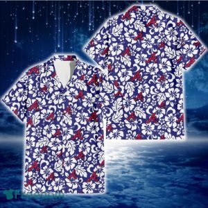 Atlanta Braves White Hibiscus Pattern Slate Blue Background 3D Hawaiian Shirt Gift For Fans