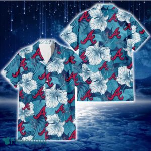 Atlanta Braves White Hibiscus Turquoise Banana Leaf Navy Background 3D Hawaiian Shirt Gift For Fans