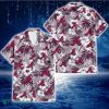 Atlanta Braves White Hibiscus Violet Leaves Light Grey Background 3D Hawaiian Shirt Gift For Fans