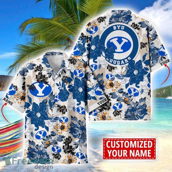 BYU Cougars Aloha 3D Hawaiian Shirt Flower Sport Team Beach Shirt Custom Name