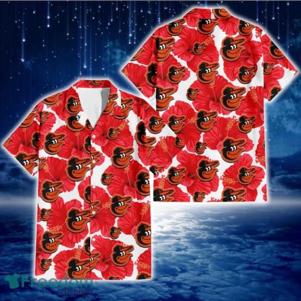 Baltimore Orioles Big Red Hibiscus White Background 3D Hawaiian Shirt Gift For Fans