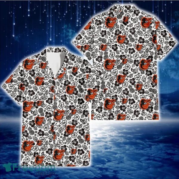 Baltimore Orioles Black And White Hibiscus Leaf White Background 3D Hawaiian Shirt Gift For Fans