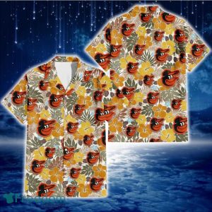 Baltimore Orioles Brown Yellow Hibiscus White Background 3D Hawaiian Shirt Gift For Fans