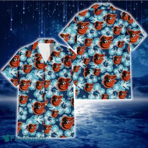 Baltimore Orioles Dark Turquoise Hibiscus Navy Background 3D Hawaiian Shirt Gift For Fans