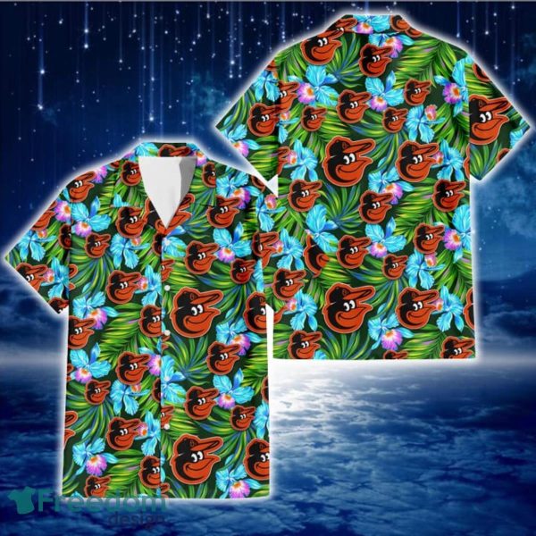 Baltimore Orioles Electro Color Hibiscus Black Background 3D Hawaiian Shirt Gift For Fans