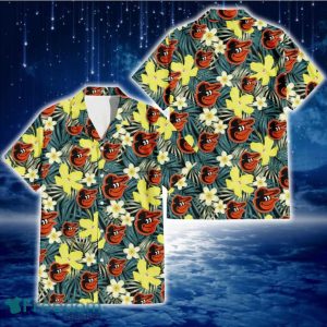 Baltimore Orioles Hibiscus Green Palm Leaf Black Background 3D Hawaiian Shirt Gift For Fans