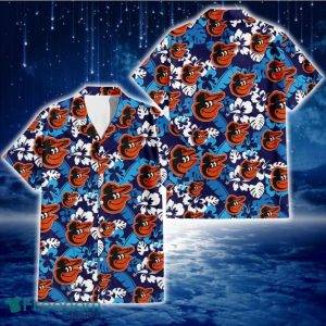 Baltimore Orioles Light Blue Hibiscus Banana Leaf Navy Background 3D Hawaiian Shirt Gift For Fans