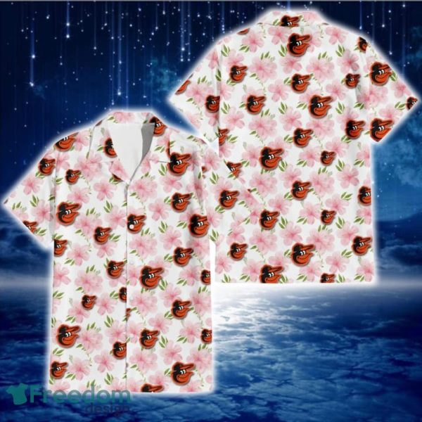 Baltimore Orioles Light Pink Hibiscus White Background 3D Hawaiian Shirt Gift For Fans