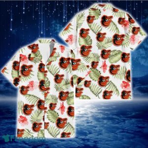 Baltimore Orioles Light Salmon Hibiscus Green Leaf White Background 3D Hawaiian Shirt Gift For Fans