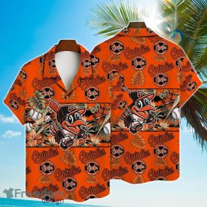 Baltimore Orioles Mascot And Leaves Tropical Pattern Hawaiian Shirt For Fans