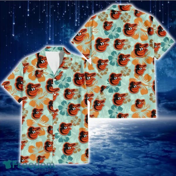 Baltimore Orioles Orange Green Hibiscus Pale Green Background 3D Hawaiian Shirt Gift For Fans