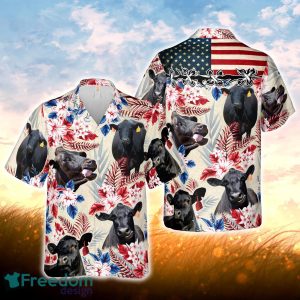 Black Angus American Flag Hawaiian Flowers All Over Printed 3D Hawaiian Shirt For Men Women