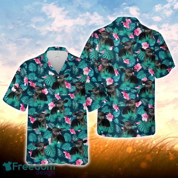 Black Angus Blue Floral Summer 3D Hawaiian Shirt For Men Women