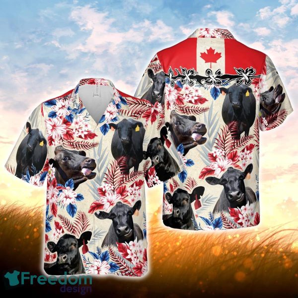 Black Angus Canada Flag Hawaiian Flowers All Over Printed 3D Hawaiian Shirt For Men Women