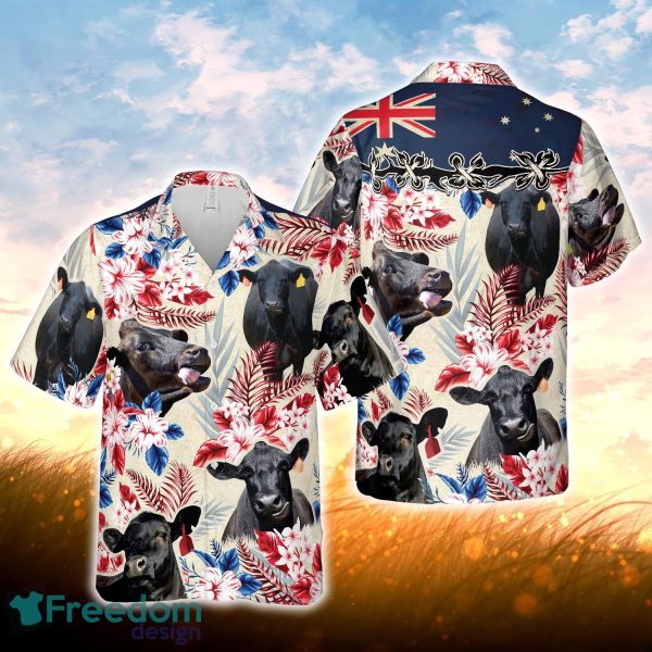 Black Angus Cattle Australia Flag Hawaiian Flowers Hawaiian Shirt For Men Women