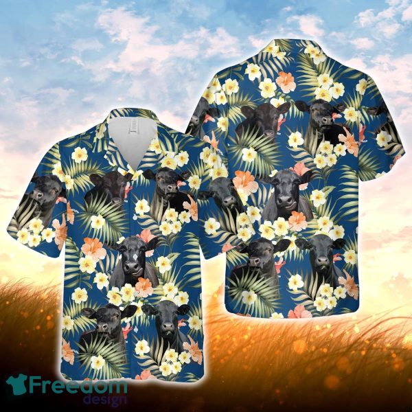 Black Angus Summer Blue Floral 3D Hawaiian Shirt For Men Women